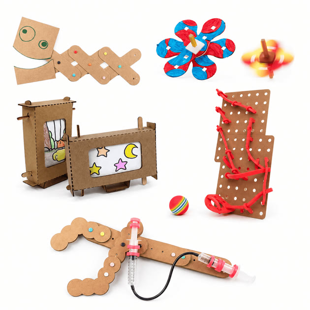 A group of finished Sparks made from cardboard and simple parts
